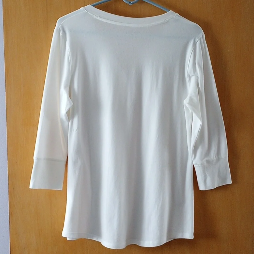Relativity White Cotton V neck Henley Women's M (3/4 length sleeves) - Picture 6 of 8
